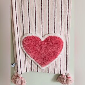 Nicole Miller Home Table Runner Pink Heart Striped Tapestry with Tassels 16x90